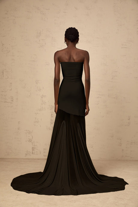 Josiane Black Offshoulder Sheer Tulle Maxi Dress