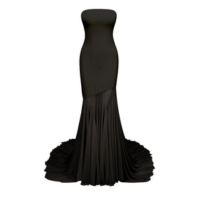 Josiane Black Offshoulder Sheer Tulle Maxi Dress