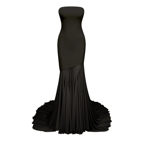 Josiane Black Offshoulder Sheer Tulle Maxi Dress