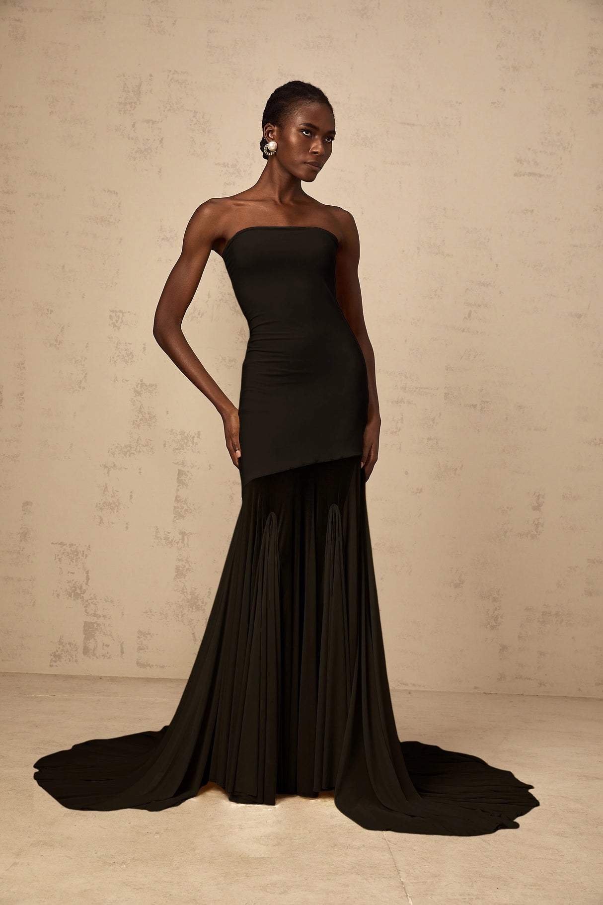 Josiane Black Offshoulder Sheer Tulle Maxi Dress
