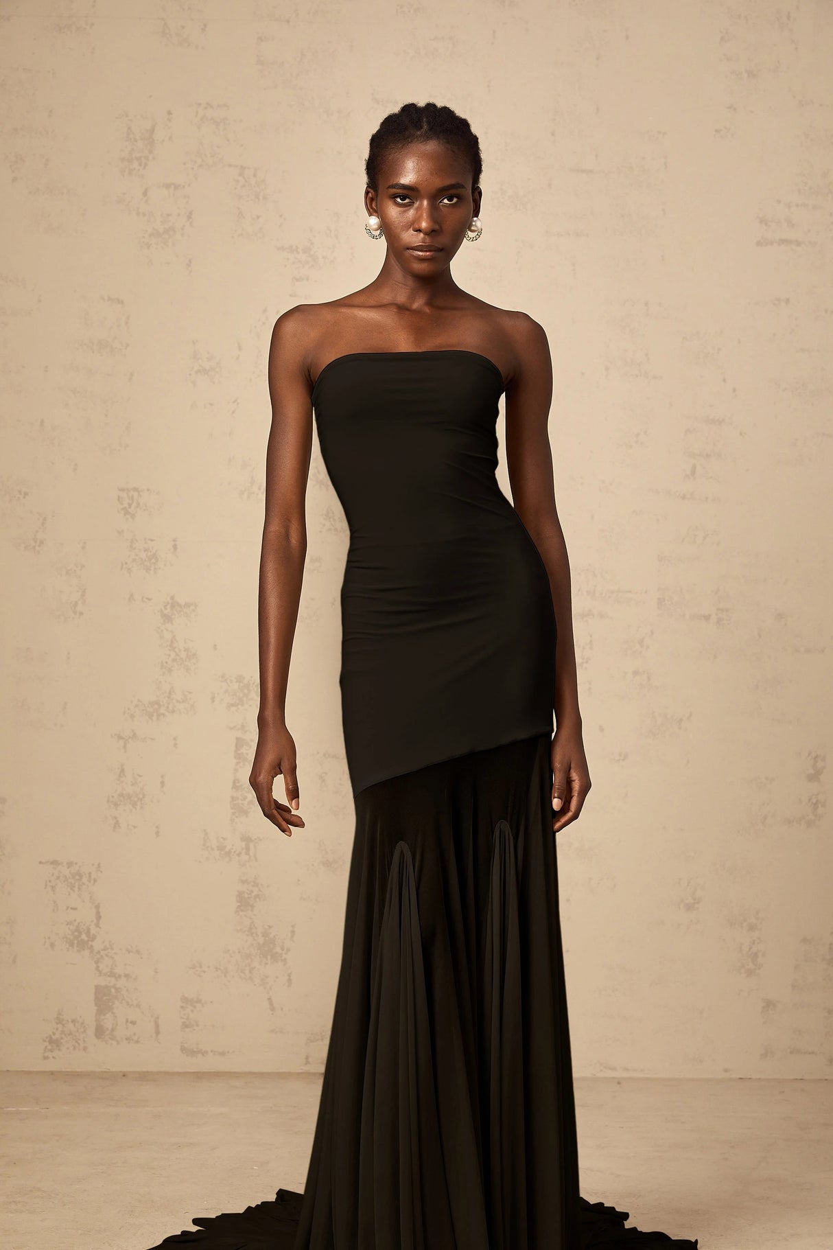 Josiane Black Offshoulder Sheer Tulle Maxi Dress