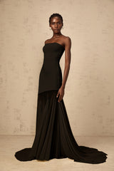 Josiane Black Offshoulder Sheer Tulle Maxi Dress