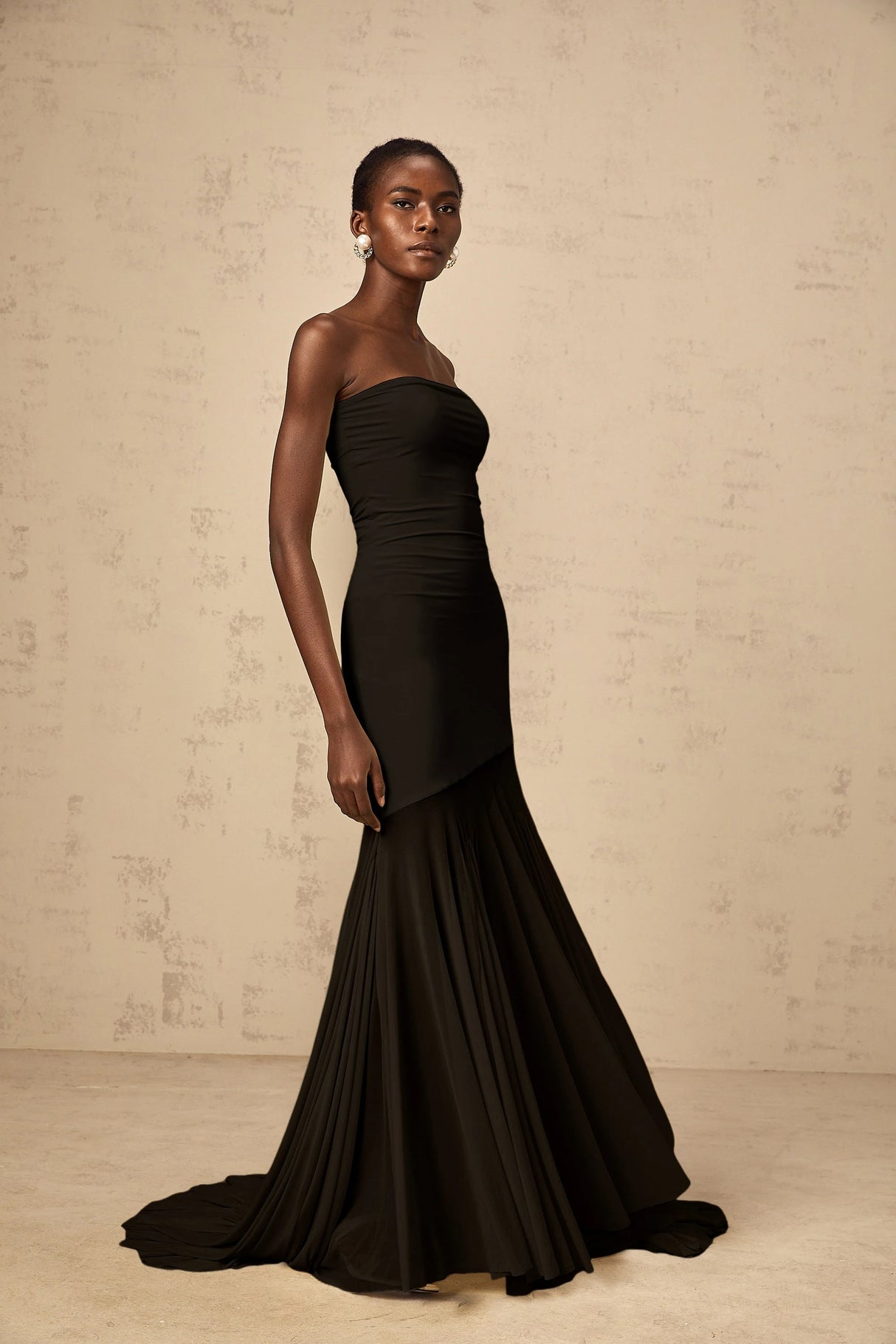 Josiane Black Offshoulder Sheer Tulle Maxi Dress