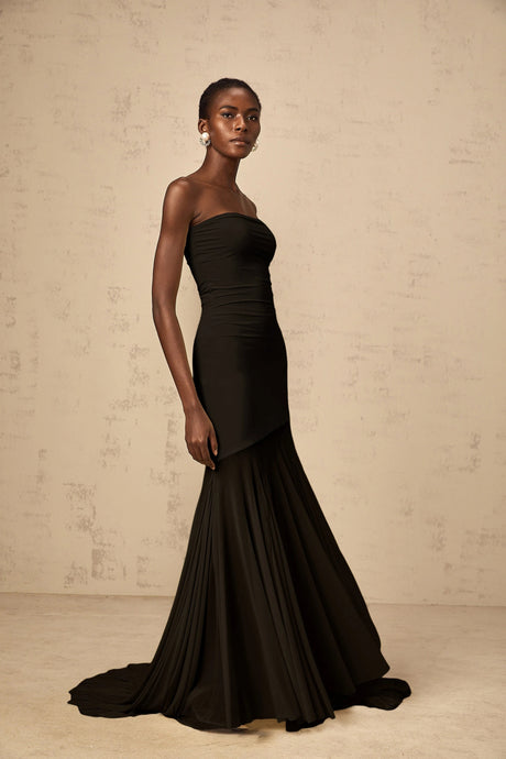 Josiane Black Offshoulder Sheer Tulle Maxi Dress