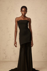 Josiane Black Offshoulder Sheer Tulle Maxi Dress
