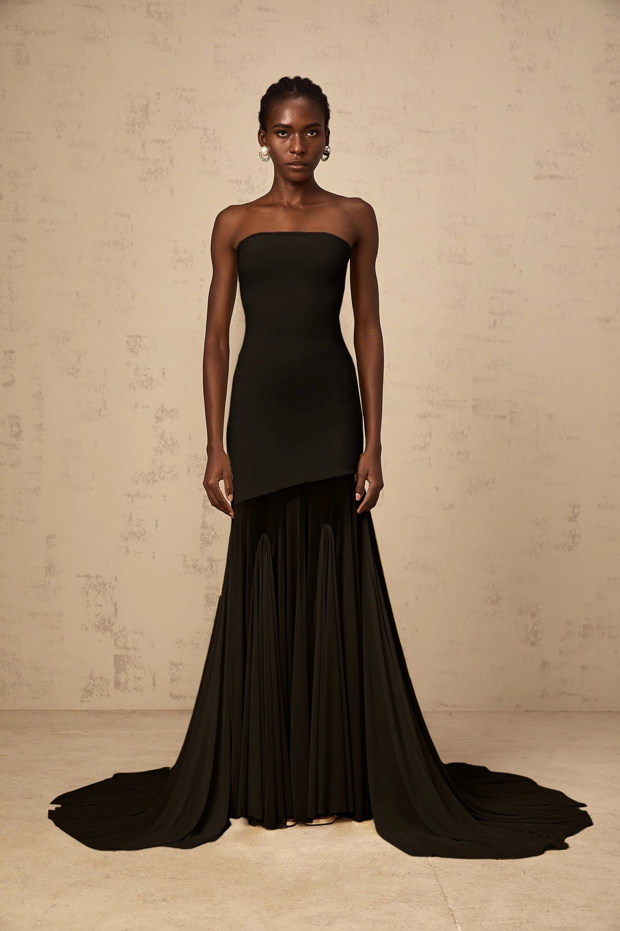 Josiane Black Offshoulder Sheer Tulle Maxi Dress