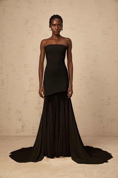 Josiane Black Offshoulder Sheer Tulle Maxi Dress