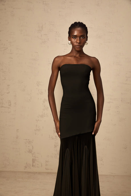 Josiane Black Offshoulder Sheer Tulle Maxi Dress