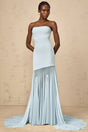 Josiane Blue Offshoulder Sheer Tulle Maxi Dress