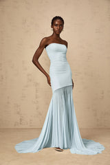 Josiane Blue Offshoulder Sheer Tulle Maxi Dress
