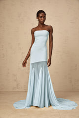 Josiane Blue Offshoulder Sheer Tulle Maxi Dress