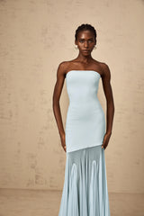 Josiane Blue Offshoulder Sheer Tulle Maxi Dress