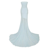 Josiane Blue Offshoulder Sheer Tulle Maxi Dress