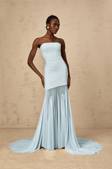 Josiane Blue Offshoulder Sheer Tulle Maxi Dress