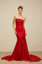 Josiane red offshoulder sheer tulle maxi dress