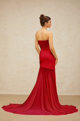 Josiane red offshoulder sheer tulle maxi dress
