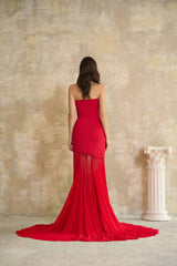 Josiane Red Offshoulder Sheer Tulle Maxi Dress
