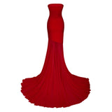 Josiane red offshoulder sheer tulle maxi dress