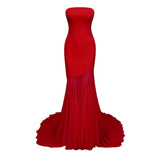 Josiane red offshoulder sheer tulle maxi dress