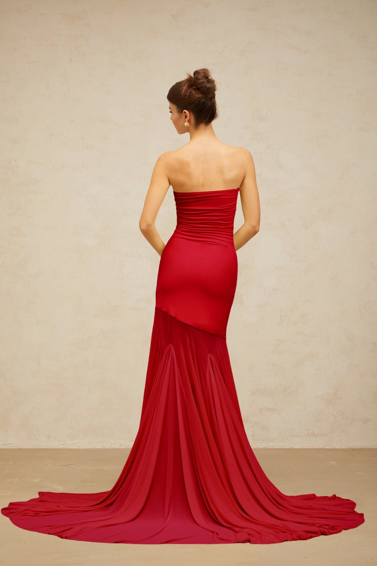 Josiane red offshoulder sheer tulle maxi dress