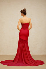 Josiane red offshoulder sheer tulle maxi dress