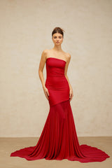 Josiane red offshoulder sheer tulle maxi dress