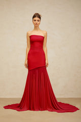 Josiane red offshoulder sheer tulle maxi dress
