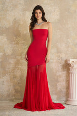 Josiane Red Offshoulder Sheer Tulle Maxi Dress