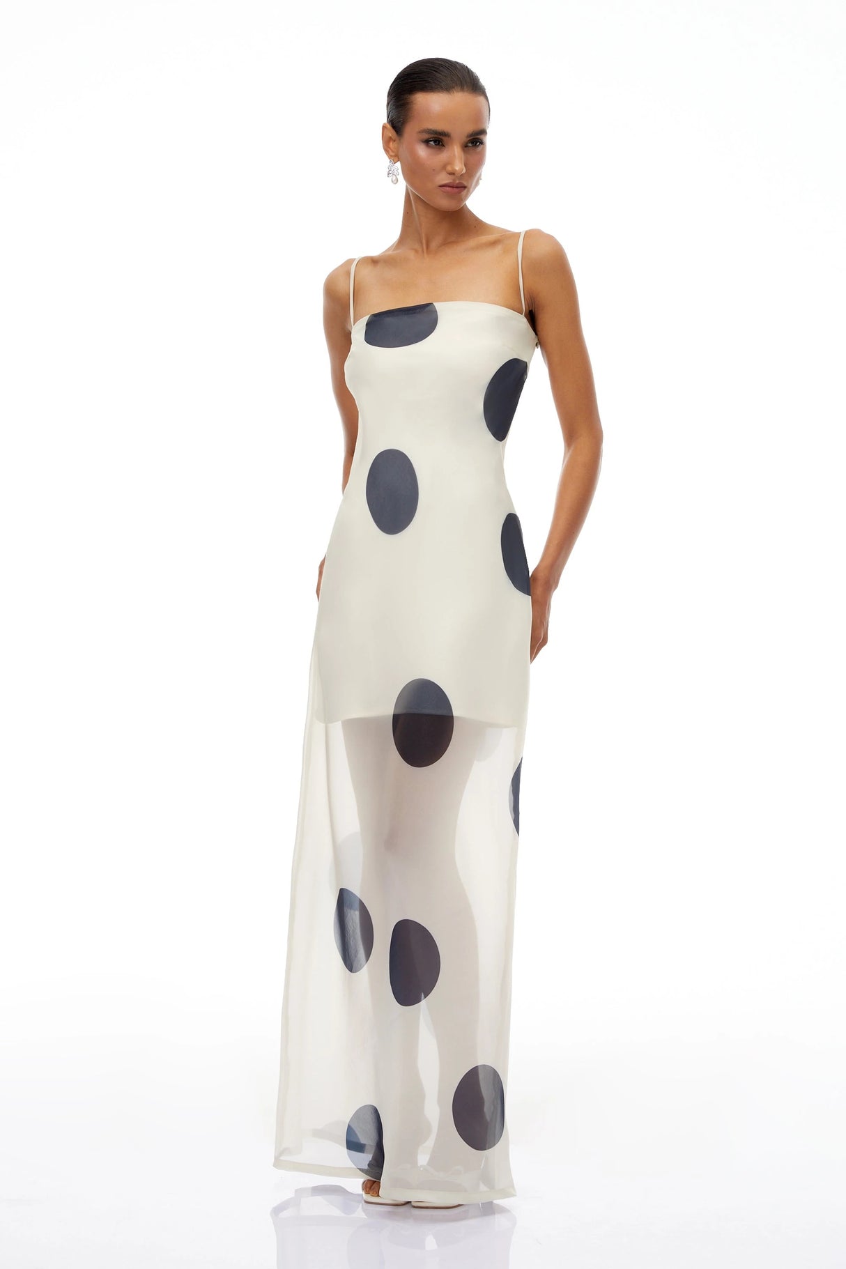 Josiane White Polka Dot Organza Maxi Dress