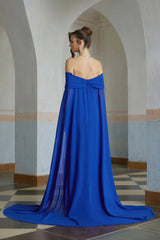 Jovie Blue Cape Design Ruched Maxi Gown