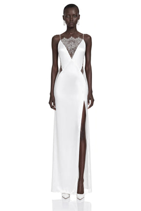 Jovie White Maxi Dress with Lace Panels and Slit