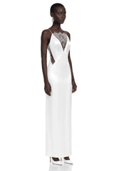 Jovie White Maxi Dress with Lace Panels and Slit