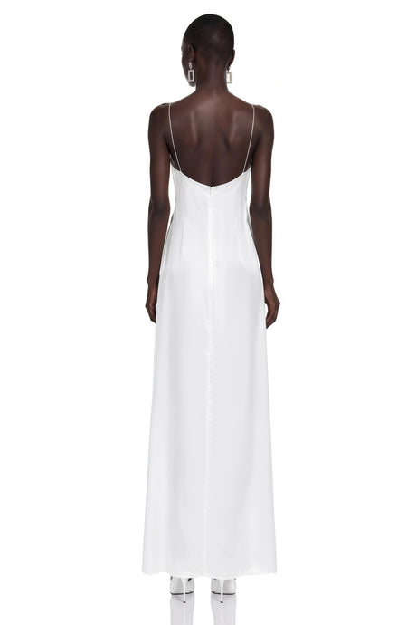Jovie White Maxi Dress with Lace Panels and Slit