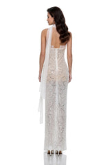 Jovienne White Sequin Embellished Maxi Dress