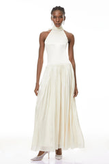 Jovita White Halterneck Pleated Maxi Dress