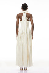 Jovita White Halterneck Pleated Maxi Dress