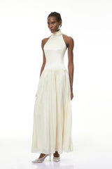 Jovita White Halterneck Pleated Maxi Dress