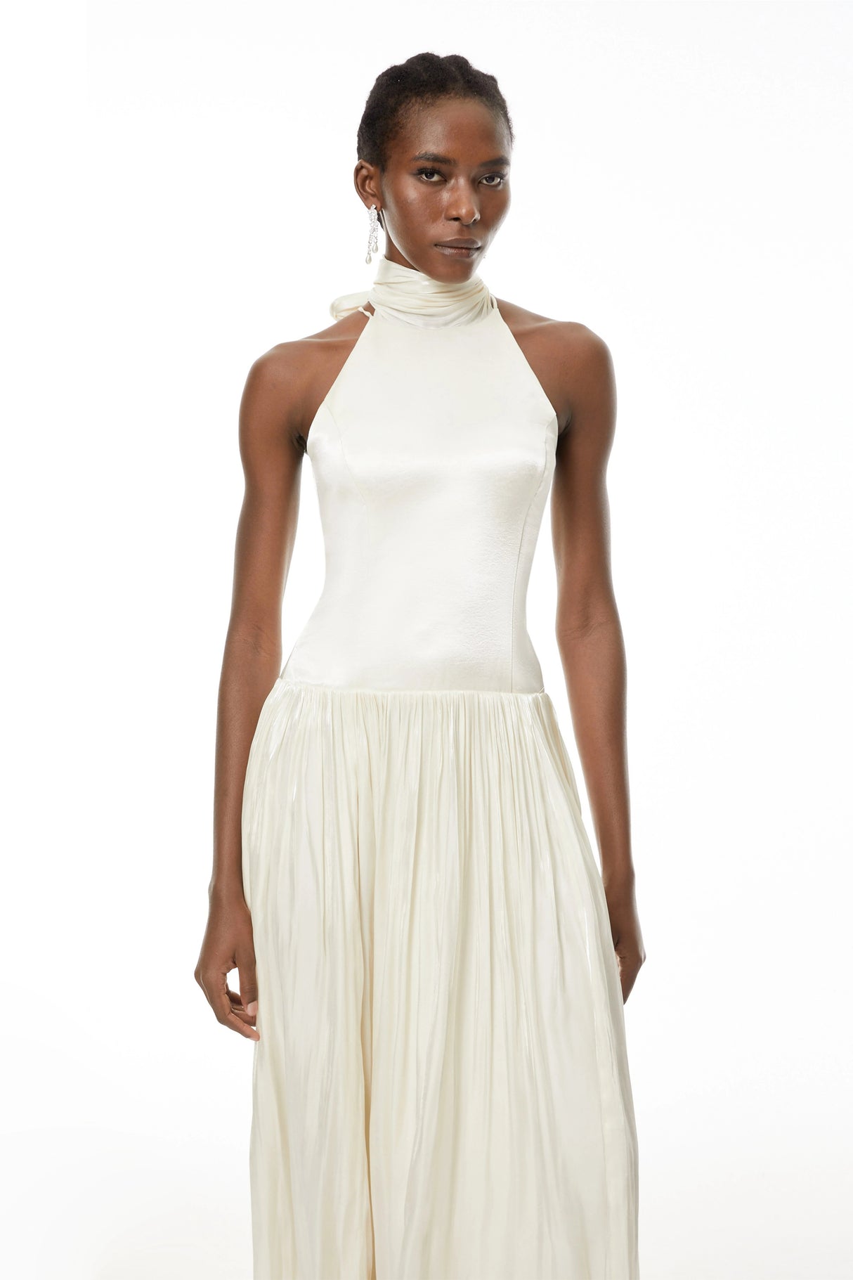 Jovita White Halterneck Pleated Maxi Dress