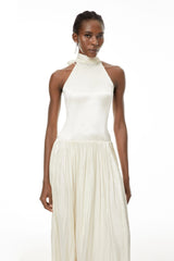 Jovita White Halterneck Pleated Maxi Dress