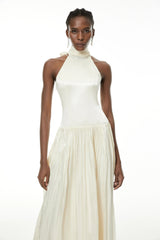 Jovita White Halterneck Pleated Maxi Dress