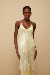Joyau Yellow Sequin Mesh Maxi Dress