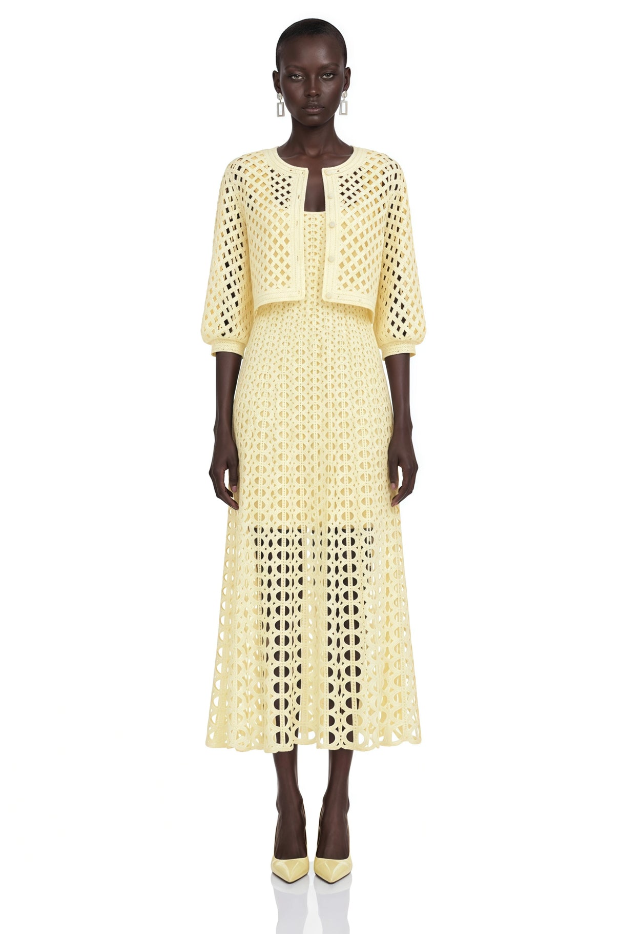 Joyce Yellow CutOut Midi Dress  Cape Set