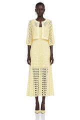 Joyce Yellow CutOut Midi Dress  Cape Set