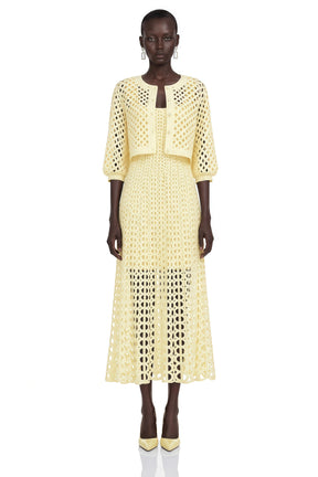 Joyce Yellow CutOut Midi Dress  Cape Set