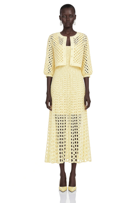 Joyce Yellow CutOut Midi Dress  Cape Set