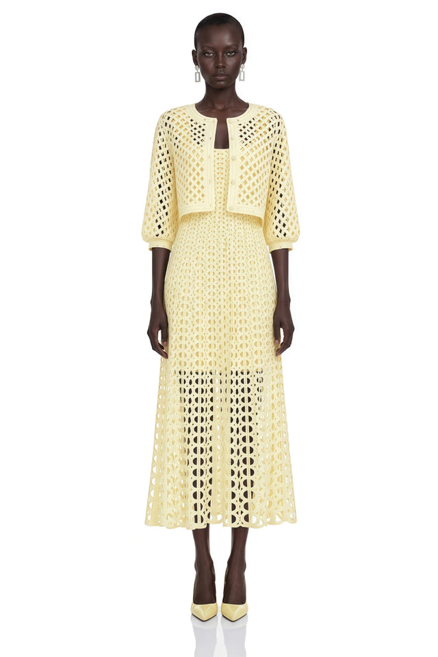 Joyce Yellow CutOut Midi Dress  Cape Set