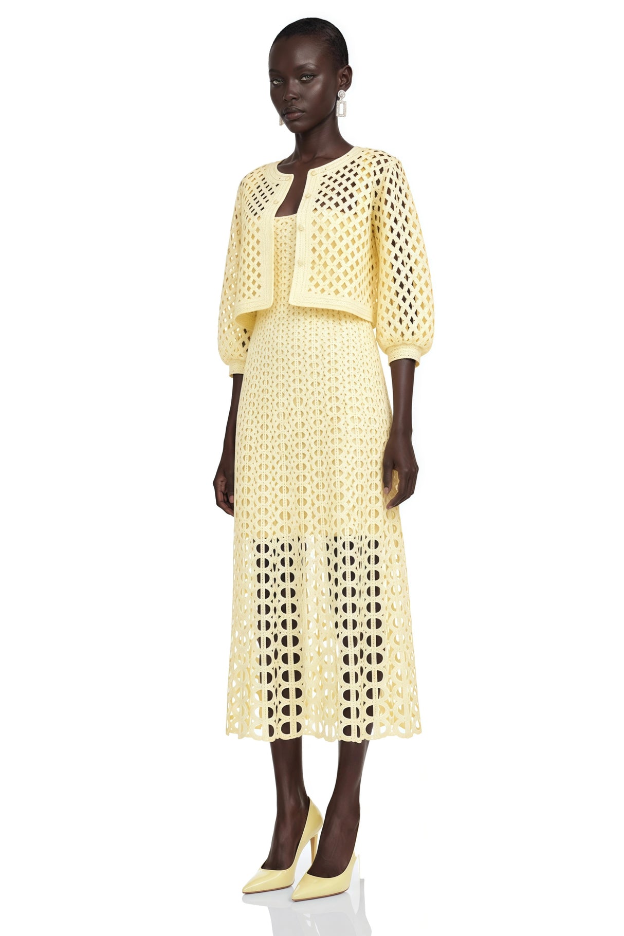 Joyce Yellow CutOut Midi Dress  Cape Set