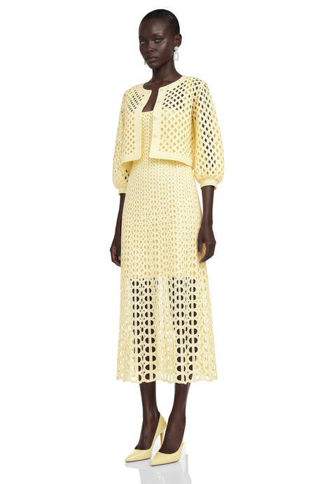 Joyce Yellow CutOut Midi Dress  Cape Set