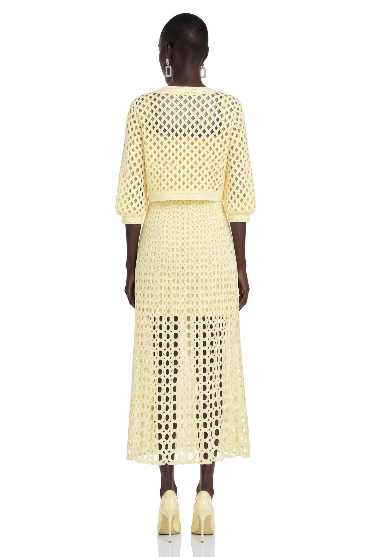 Joyce Yellow CutOut Midi Dress  Cape Set