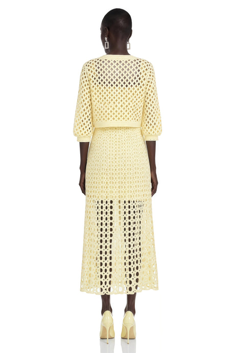 Joyce Yellow CutOut Midi Dress  Cape Set